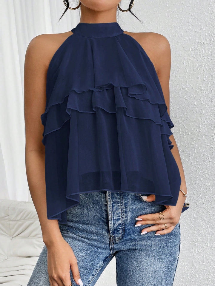 Damen Luftiges Chiffon-Top mit Stehkragen und mehrlagigen Volants Echo Archiv