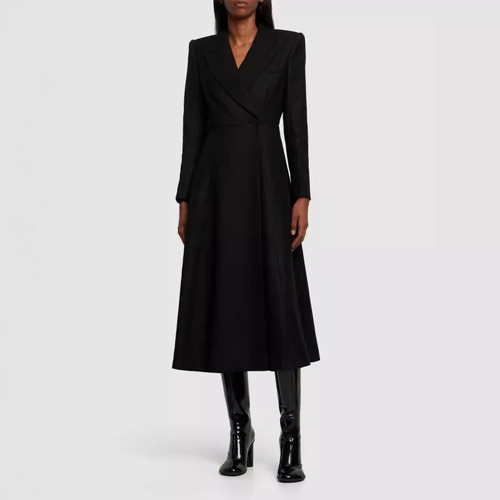 Damen langer taillierter Blazer‑Mantel mit Maxi‑Länge und strukturierten Schultern Echoarchiv