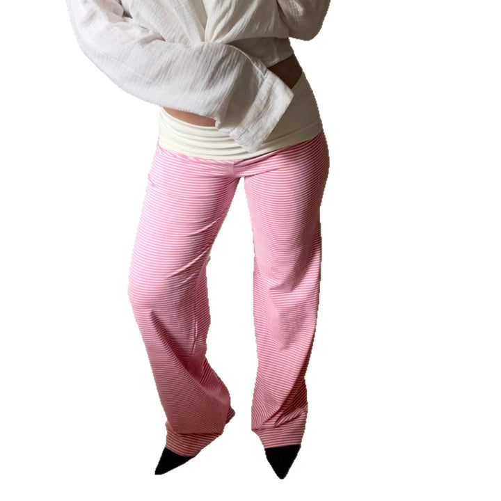 Damen nan Loungehose mit hohem Umschlagbund weitem Bein und feinem Streifenmuster Echo Archiv