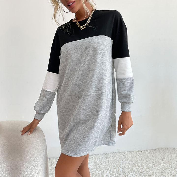 Damen Colorblock-Sweatkleid mit Rundhalsausschnitt und legerer Passform – Élara