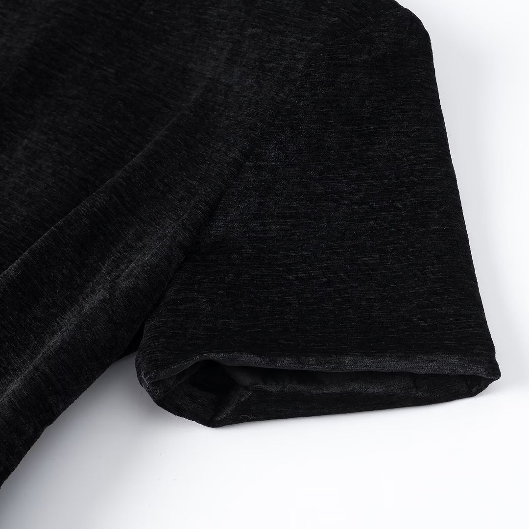 Damen Samt-Midikleid mit kurzen Ärmeln und gestuftem Plisseerock Echoarchiv