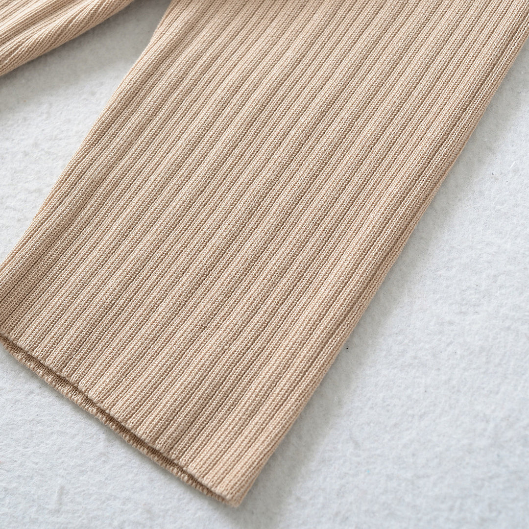Damen Geripptes Midikleid mit quadratischem Ausschnitt und dreiviertelärmeln Echoarchiv