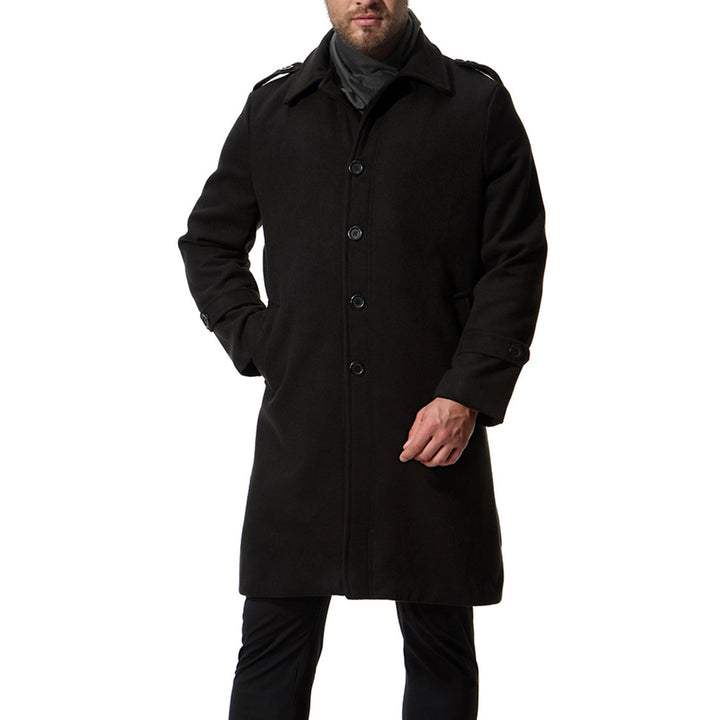 Herren langer Wollmantel mit klassischem Schnitt und praktischen Taschen Echoarchiv
