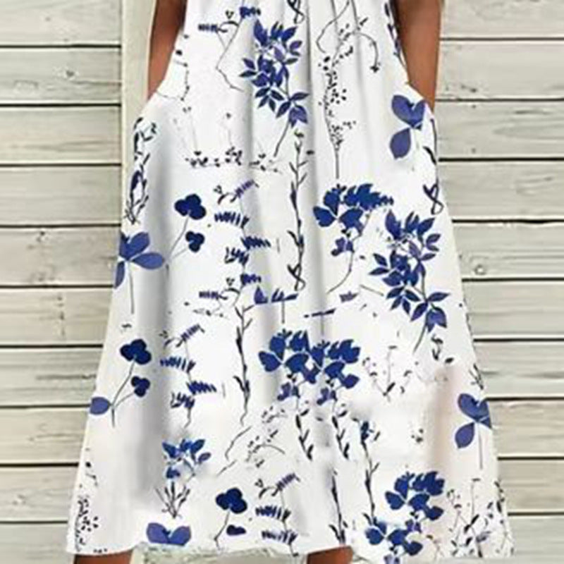 Damen nan luftiges A-Linien-Midikleid mit Spitzenärmeln, Eingrifftaschen und Rundhalsausschnitt Echo Archiv