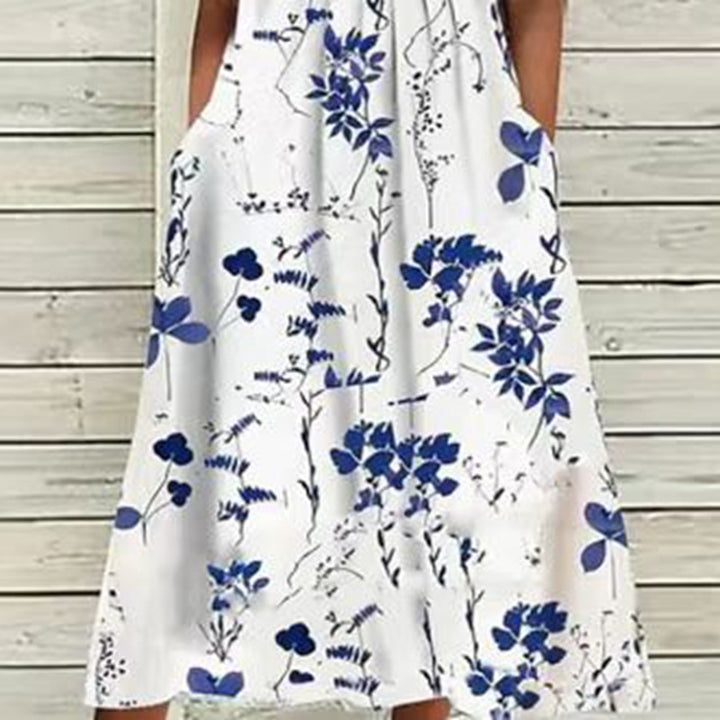 Damen nan luftiges A-Linien-Midikleid mit Spitzenärmeln, Eingrifftaschen und Rundhalsausschnitt Echo Archiv