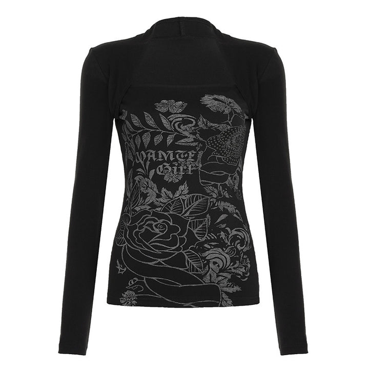 Damen Figurbetontes Longsleeve mit integriertem Print‑Bustier und schmaler Silhouette – Avérine