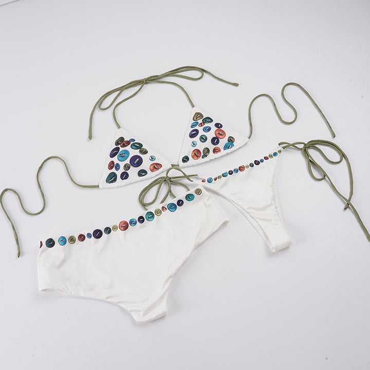Damen Triangel-Bikini-Set mit bunten Dekorationen und verstellbaren Trägern Echo Archiv