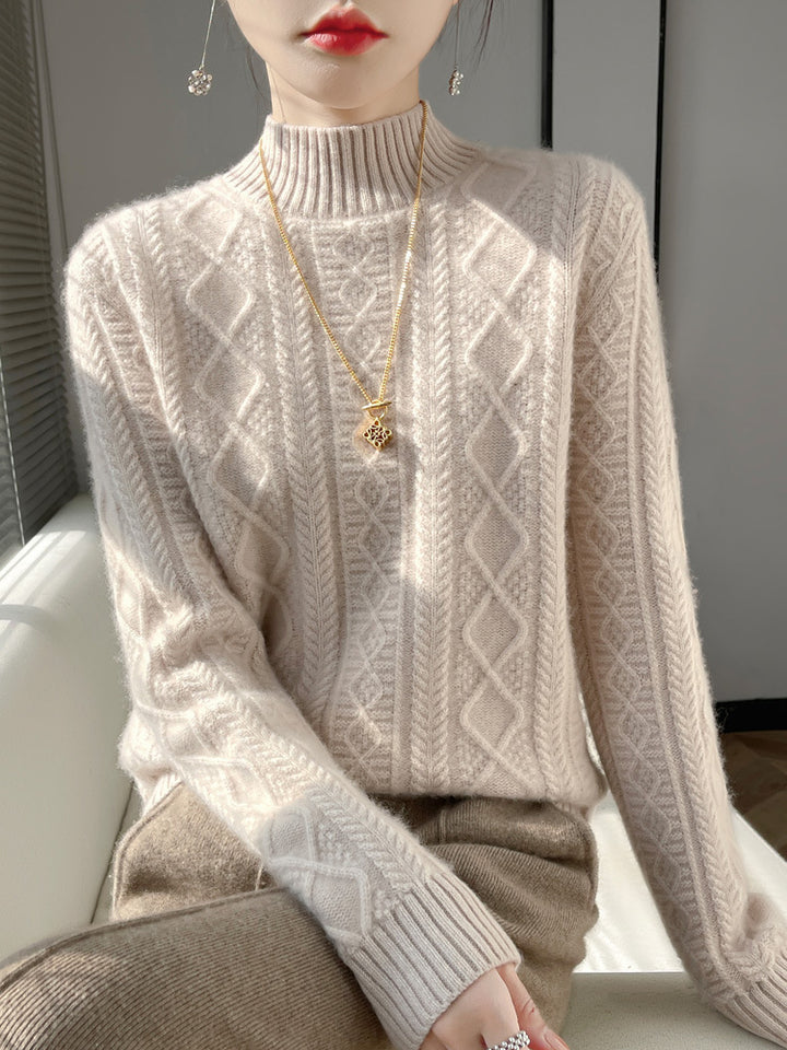 Damen Kuscheliger Mohair‑Optik Mockneckpullover mit Rautenzopfstruktur und kastiger Silhouette Echoarchiv