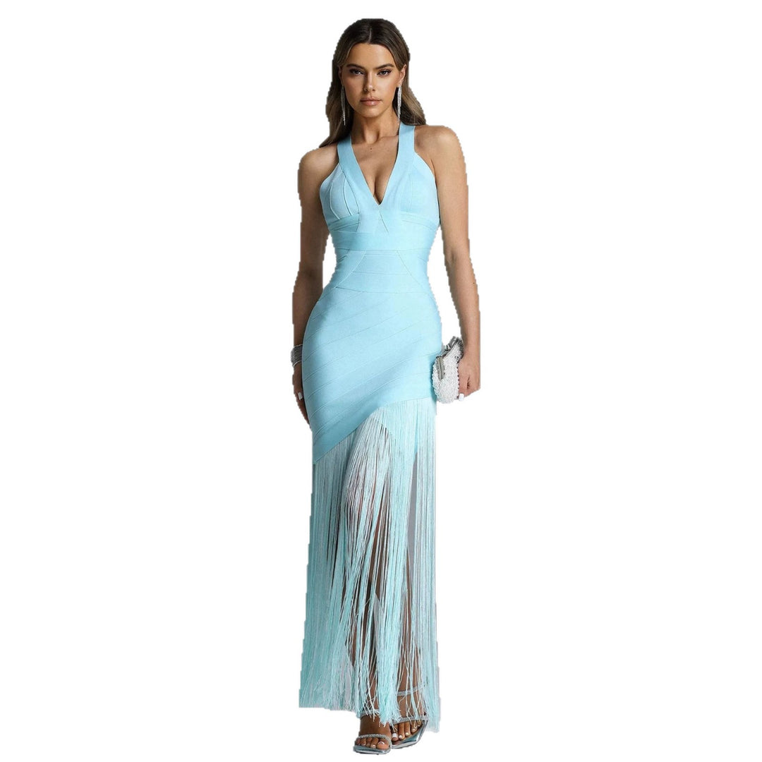 Damen Elegantes Minikleid mit raffinierten Fransen und tiefem V-Ausschnitt Echo Archiv