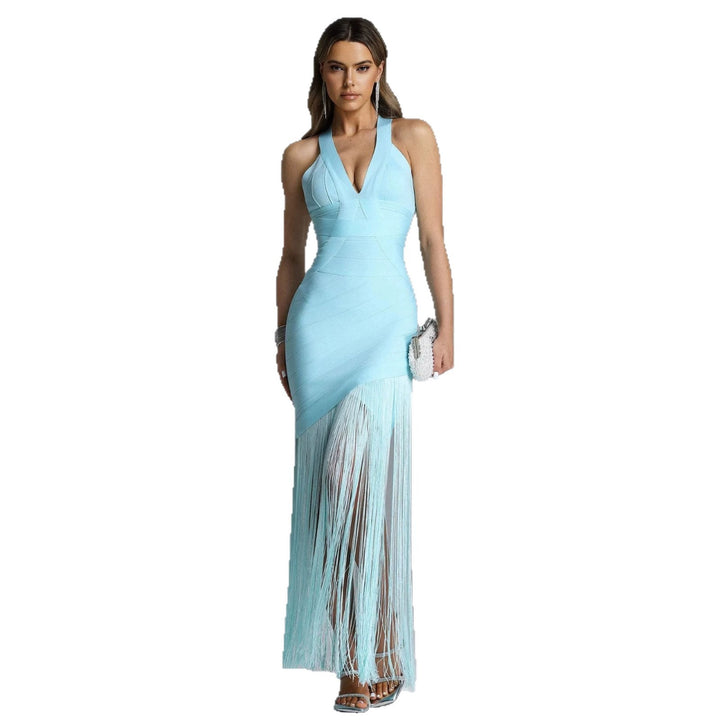 Damen Elegantes Minikleid mit raffinierten Fransen und tiefem V-Ausschnitt Echo Archiv