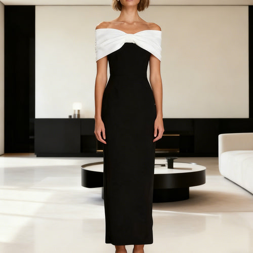 Damen Elegantes Maxikleid mit schulterfreiem Design und tailliertem Schnitt Echo Archiv