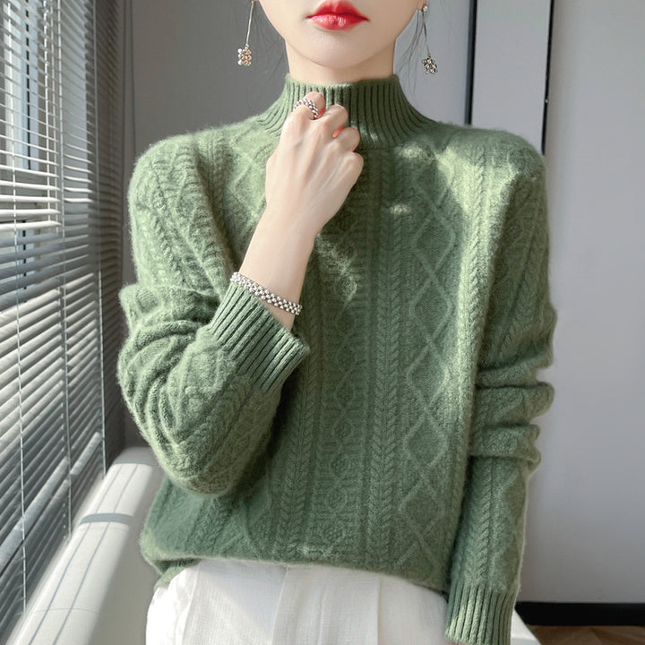 Damen Zopfmuster-Mockneckpullover mit feinem Ajour‑Detail und flauschiger Kaschmir‑Optik Echoarchiv