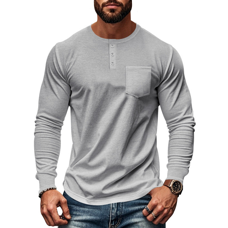Herren Langarm-Henley-Shirt mit praktischer Brusttasche Echoarchiv