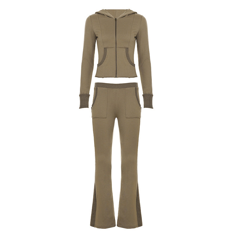 Damen nan Stretch-Flared-Hose mit hoher Taille, aufgesetzten Taschen und seitlichen Einsatzbahnen Echo Archiv
