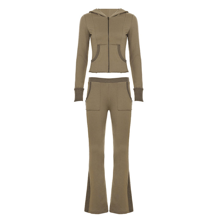 Damen nan Stretch-Flared-Hose mit hoher Taille, aufgesetzten Taschen und seitlichen Einsatzbahnen Echo Archiv
