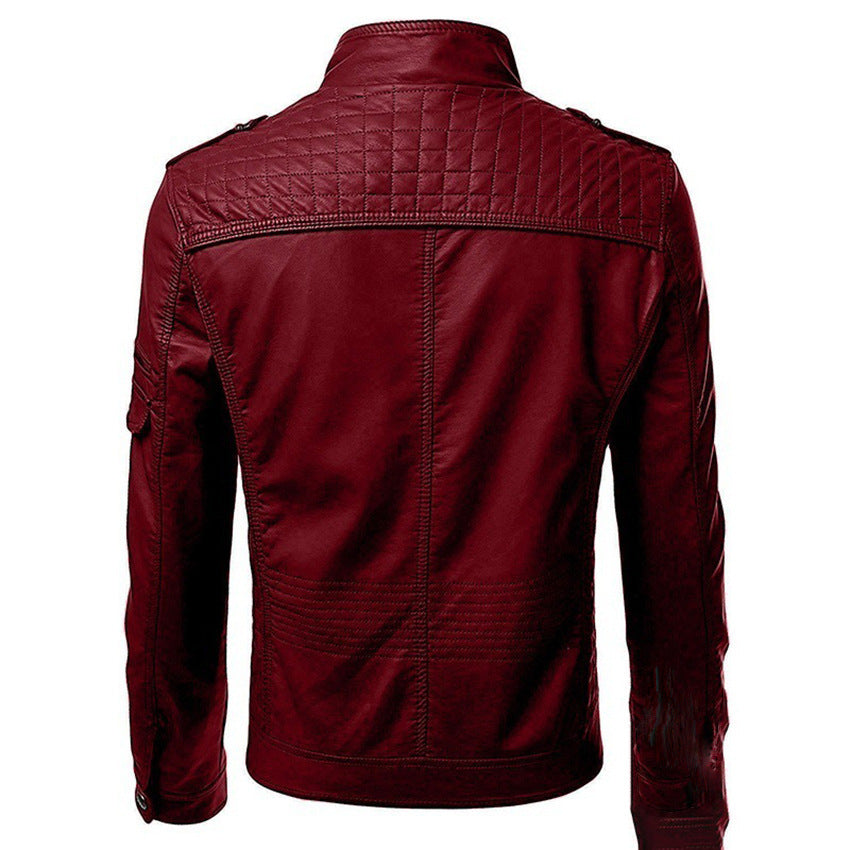 Herren Kunstleder-Bikerjacke mit Stehkragen, Ziernähten und Reißverschlusstaschen Echo Archiv