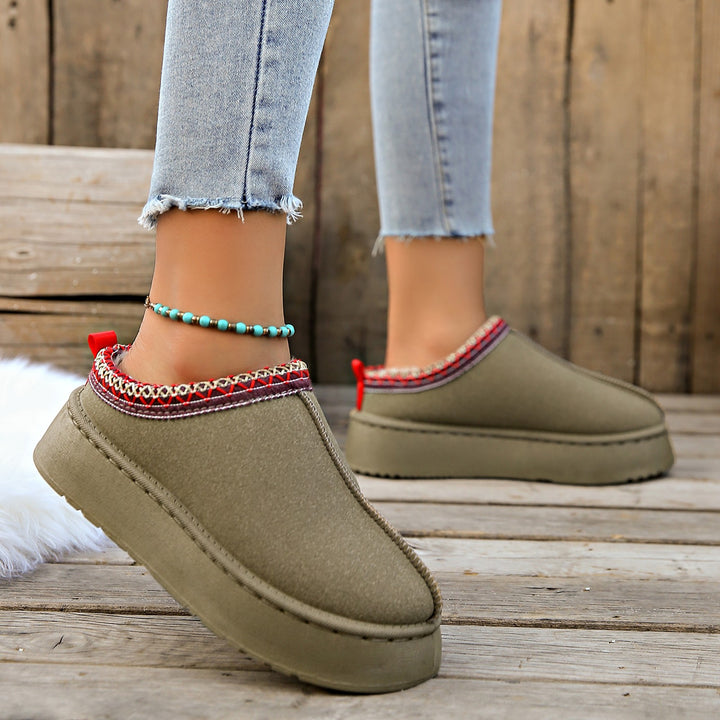 Damen Gefütterte Hausschuhe-Mules mit Teddyfutter und dekorativem Strickbesatz Echo Archiv