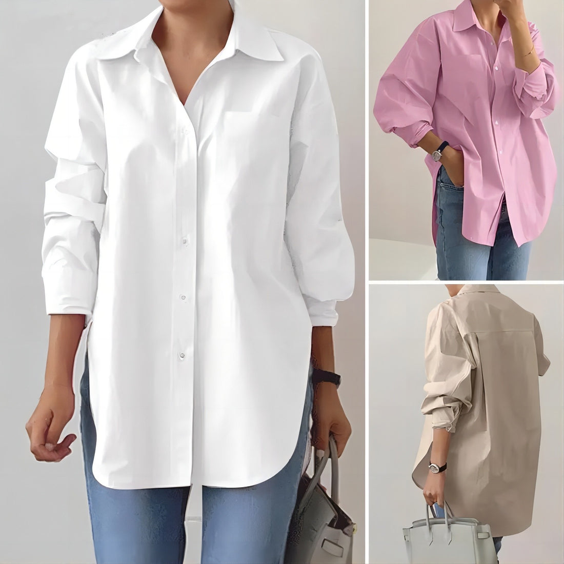 Damen Oversized Hemdbluse mit verlängertem Saum und Seitenschlitzen Echo Archiv