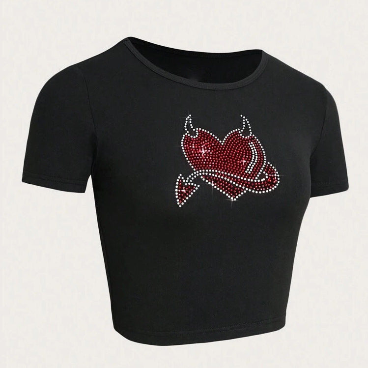 Damen Cropped T-Shirt mit kreativem Skelettdesign Echo Archiv