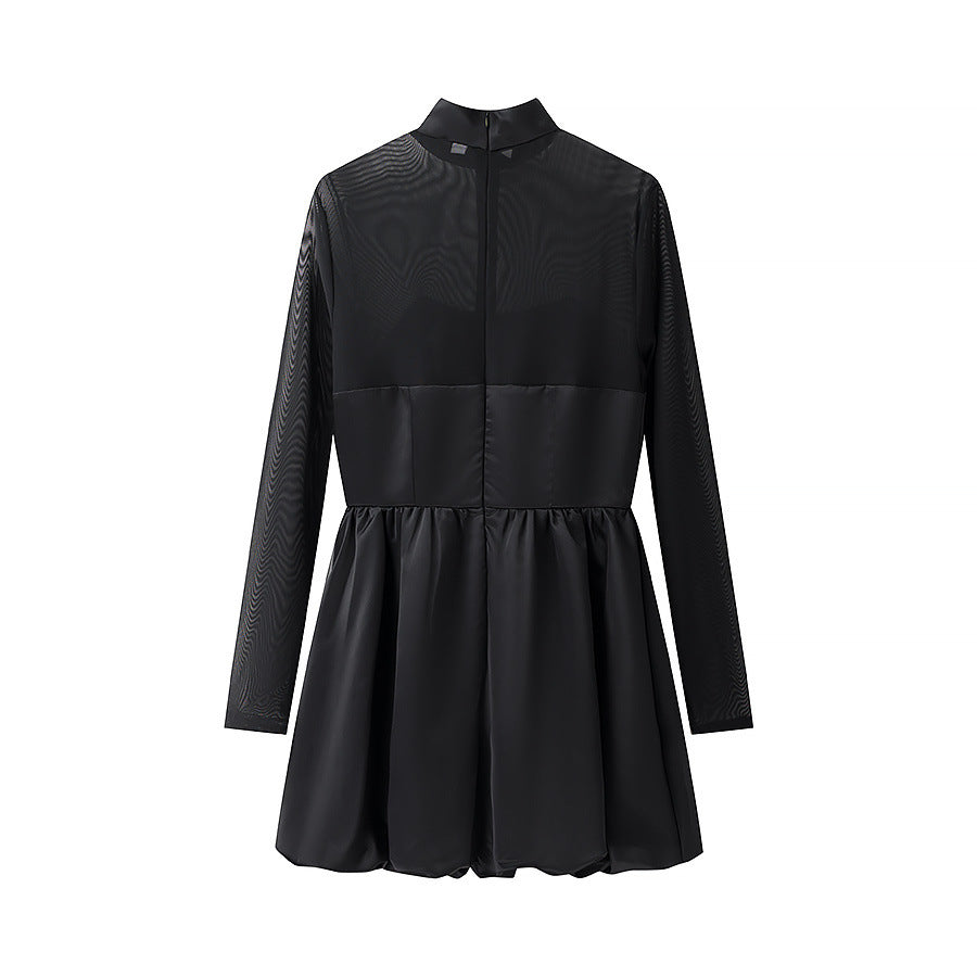 Damen nan Mesh-Insert Mini-Kleid mit Stehkragen, tailliertem Korsettoberteil und gerafftem Tellerrock Echo Archiv