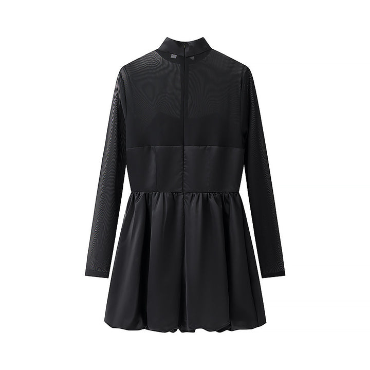 Damen nan Mesh-Insert Mini-Kleid mit Stehkragen, tailliertem Korsettoberteil und gerafftem Tellerrock Echo Archiv