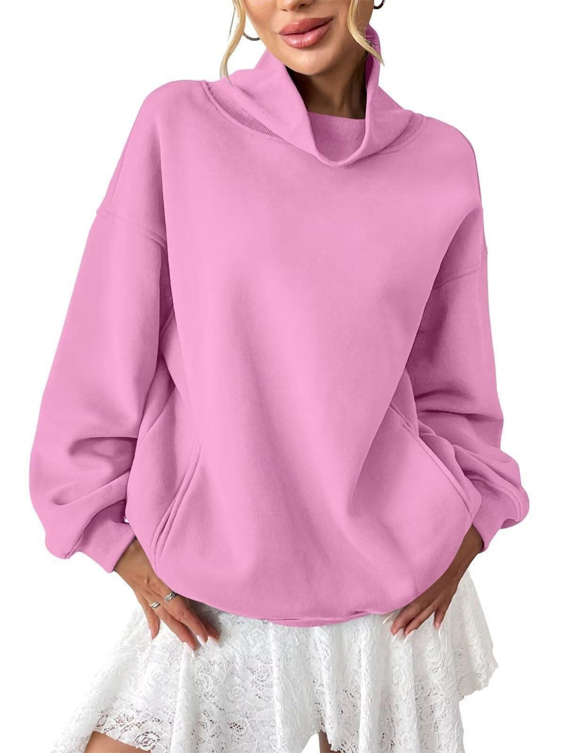 Damen Lässiges Oversize-Sweatshirt mit Schlauchkragen und Kängurutasche Echo Archiv