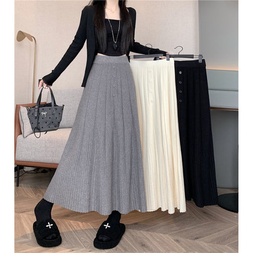 Damen Eleganter Maxirock mit feinem Faltenwurf und Knopfdetails – Valéora