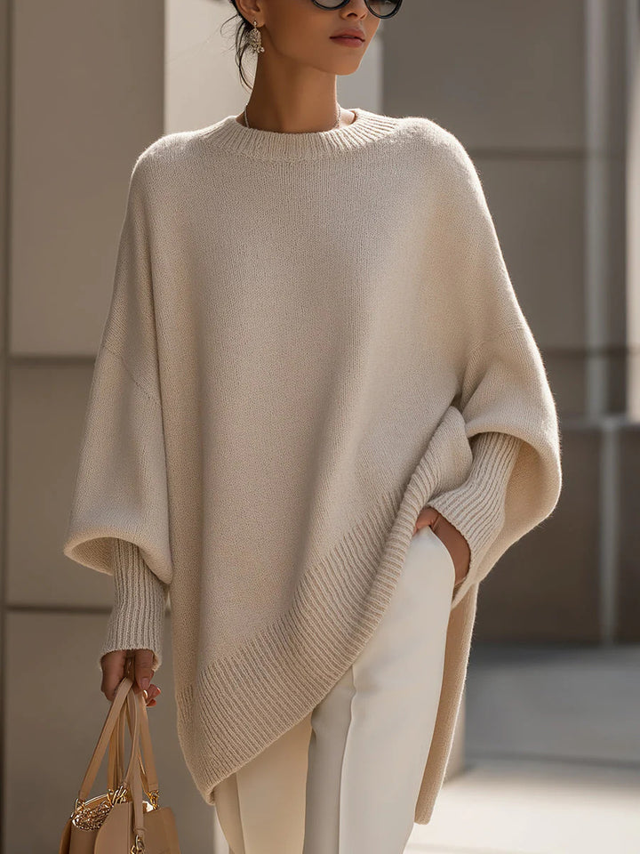 Damen nan Oversize Strickponcho mit asymmetrischem Saum und gerippten Ärmeln Echo Archiv