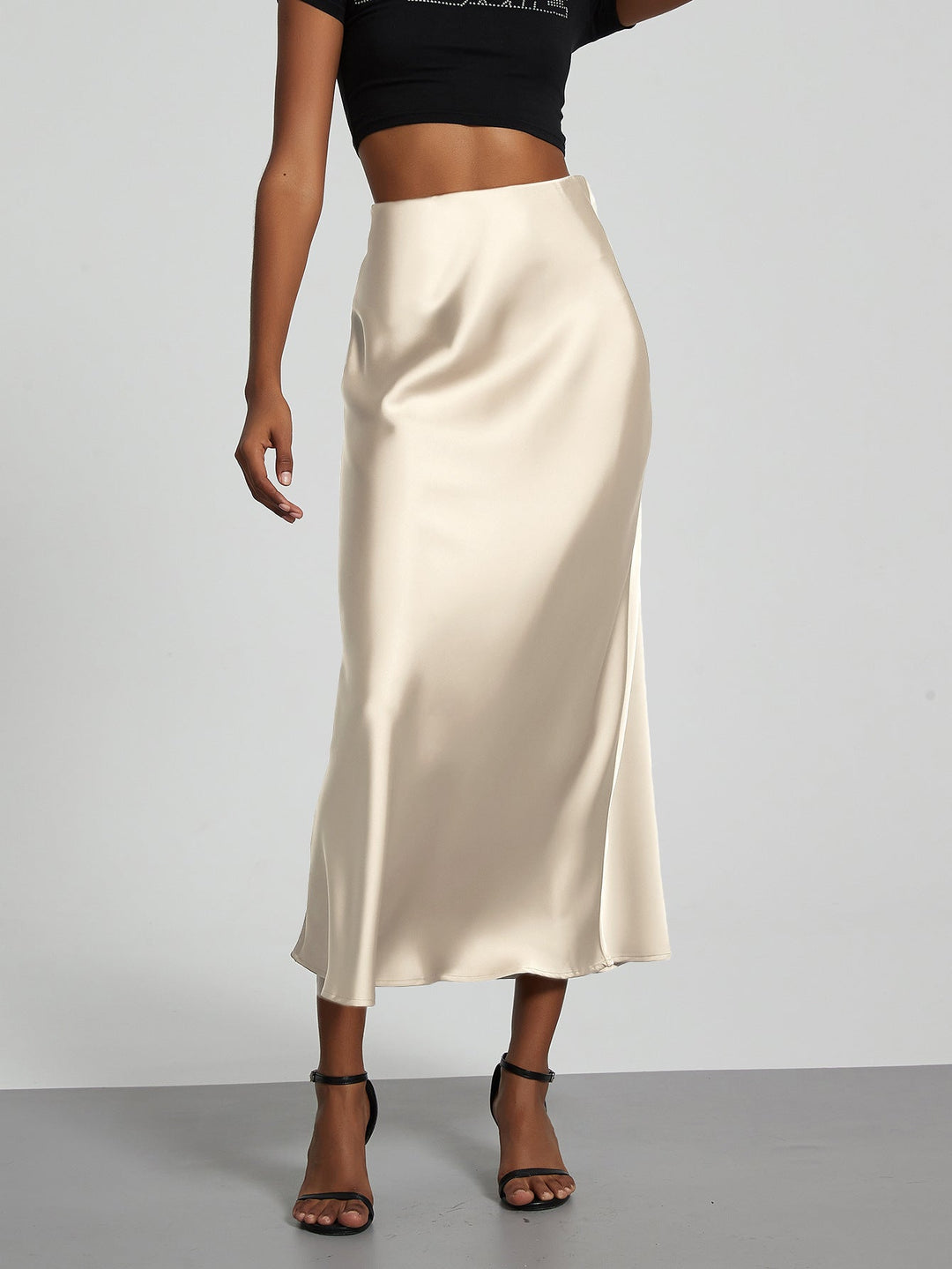 Damen Stilvolle Satin-Stretchrock mit hohem Bund und fließendem Schnitt Echoarchiv