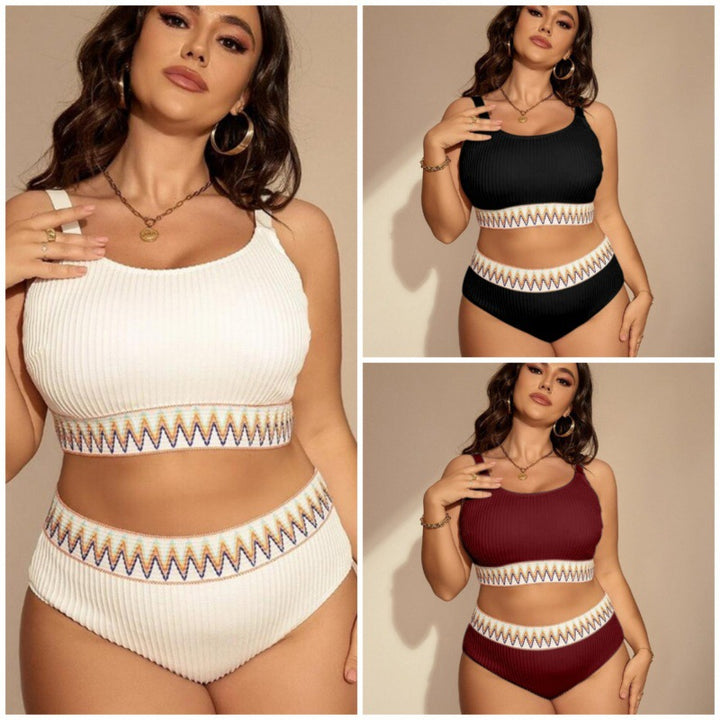Damen Crop-Top Bikini-Set mit hohem Bund und dekorativem Muster Echo Archiv