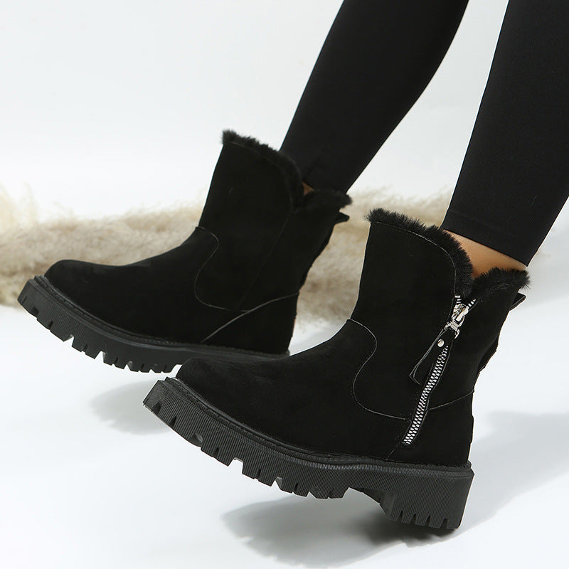 Damen Kurzschaft-Stiefelette mit Teddy‑Umschlag, Veloursoptik und Chunky‑Lug‑Sohle Echoarchiv