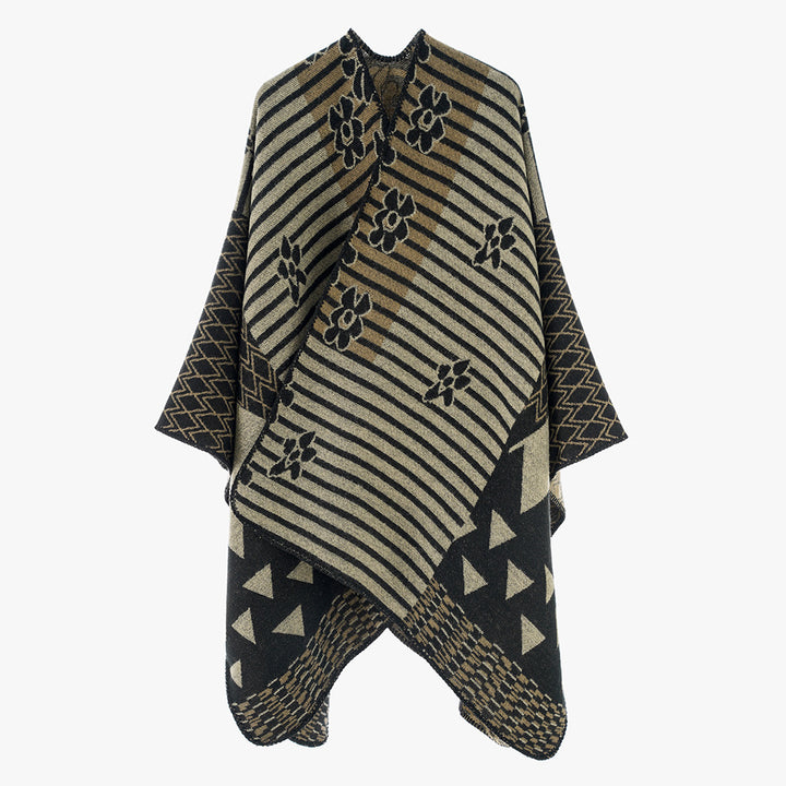 Damen Oversize Jacquard‑Ruana im Ethno‑Patchwork‑Design – Avérine