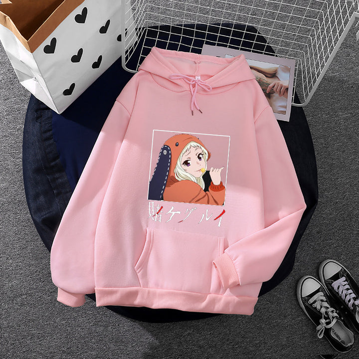 Damen Oversize Kapuzenpullover mit Manga-Frontprint und Kängurutasche – Auréline