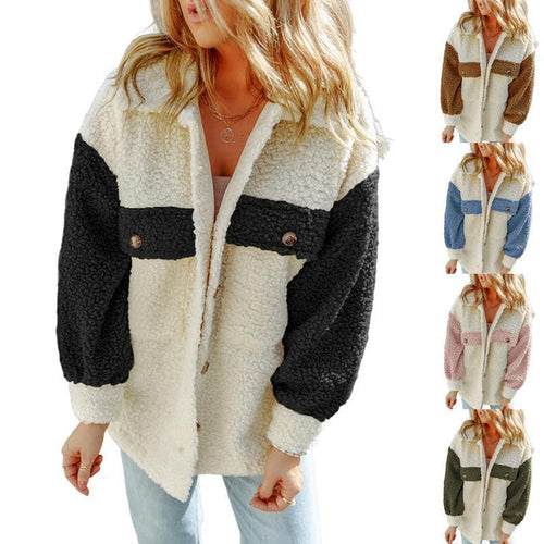 Damen nan oversized Teddy-Hemdjacke mit Kontraststreifen, aufgesetzten Brusttaschen und sichtbarer Knopfleiste Echo Archiv