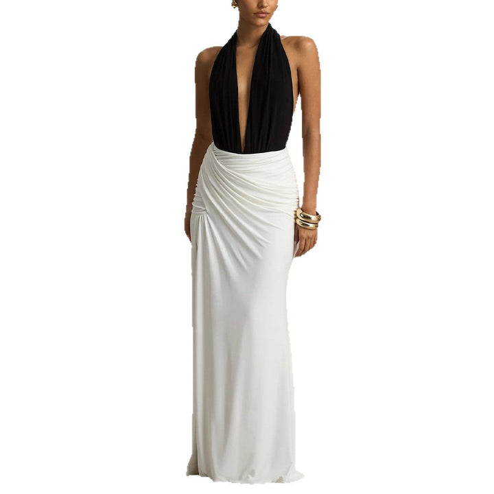 Damen Elegantes Maxikleid mit tiefem V-Ausschnitt und gerafftem Rock Echo Archiv