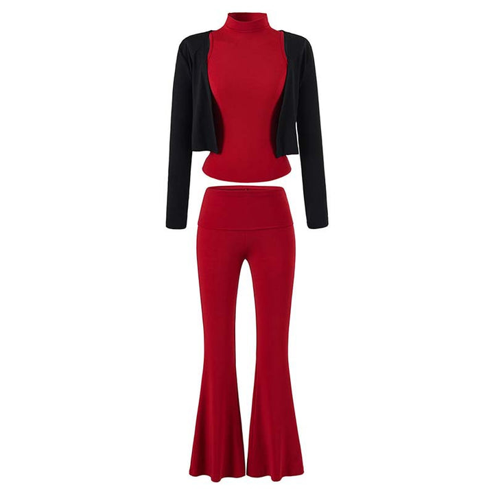 Damen Loungewear-Set mit Bolero, Rollkragen-Croptop und ausgestellter Schlaghose Echoarchiv
