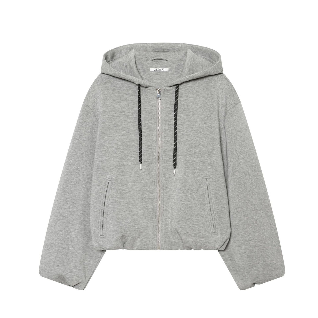 Damen Kurzgeschnittene Boxy-Kapuzenjacke mit durchgehendem Reißverschluss und kontrastierender Kordel Echoarchiv
