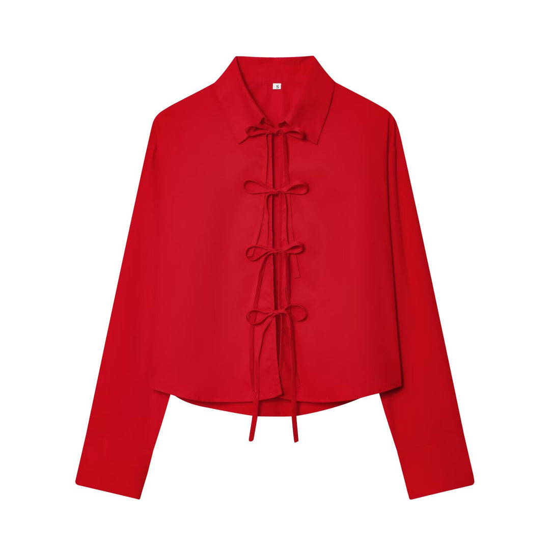 Damen Hemdbluse mit mehrfachem Schleifendetail und kastiger Cropped-Silhouette Echoarchiv