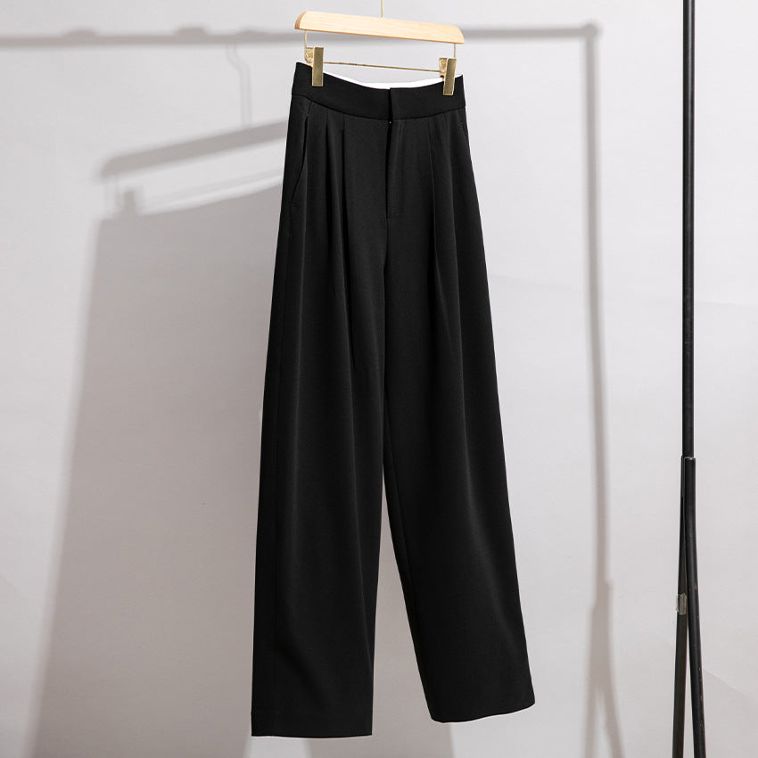 Damen Hochtaillierte Plissee-Bundhose mit weitem Bein Echoarchiv