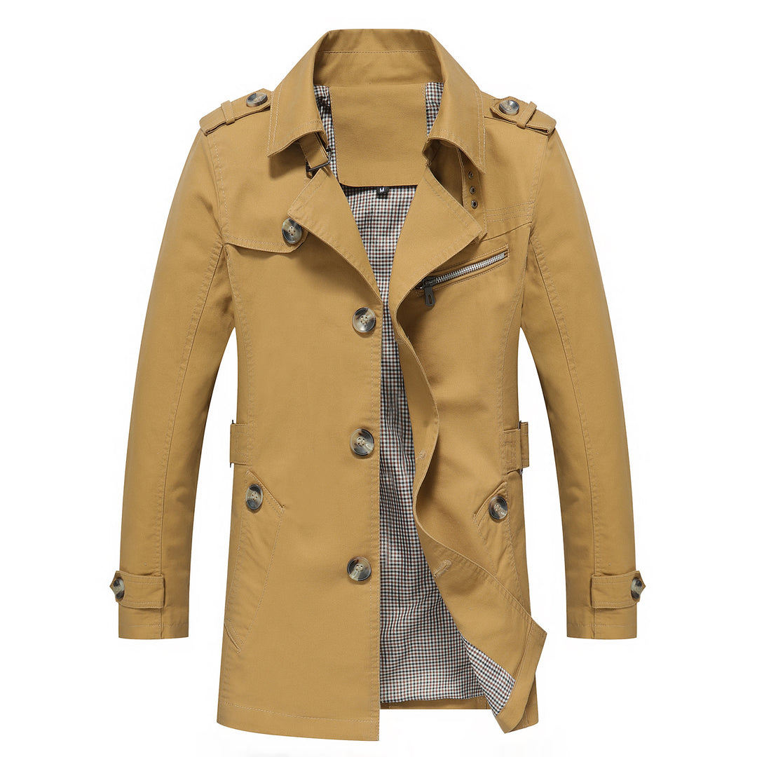 Herren Leichter Trenchcoat im Fieldstil mit Epauletten und Karofutter Echoarchiv