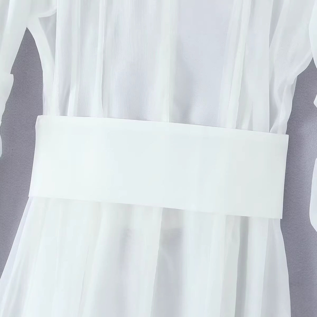 Damen Transparentes Hemdblusenkleid mit weitem Taillengürtel und Volantrock Echoarchiv