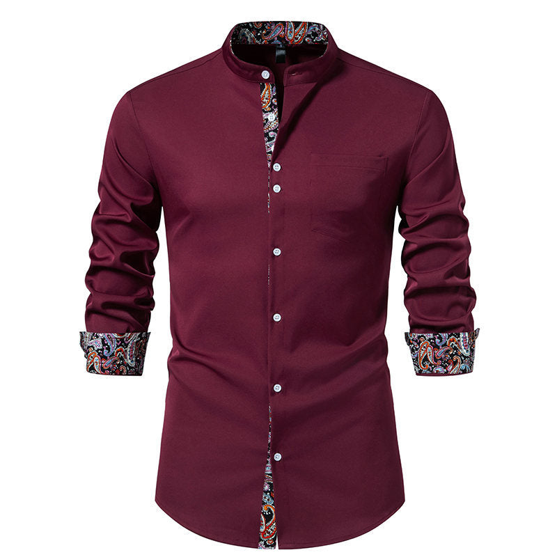 Herren Langarmhemd mit modernem Stehkragen und Paisleymuster Echoarchiv