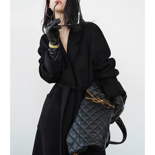 Damen Eleganter Wickelmantel mit Taillengürtel Echoarchiv