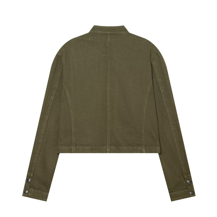 Damen Kurze Military-inspirierte Jacke mit Stehkragen, Zierknopfleisten und durchgehendem Reißverschluss Echoarchiv