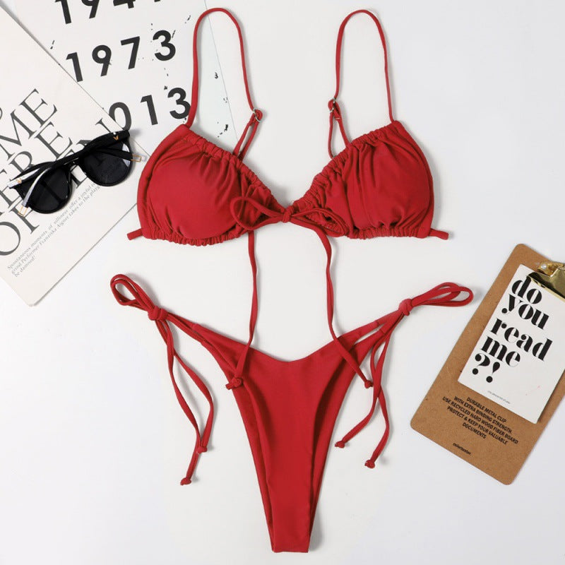 Damen Tiefer Ausschnitt Triangel-Bikini mit verspielten Bindebändern Echo Archiv