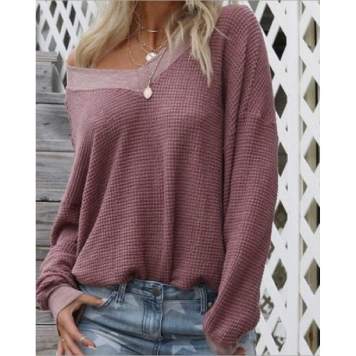 Damen Lockerer Waffelstrick-Pullover mit weitem Off-Shoulder-Ausschnitt und Oversize-Schnitt – Mavelle