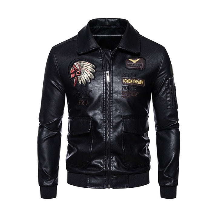Herren Modische Kunstleder Jacke mit Stickereien Echo Archiv