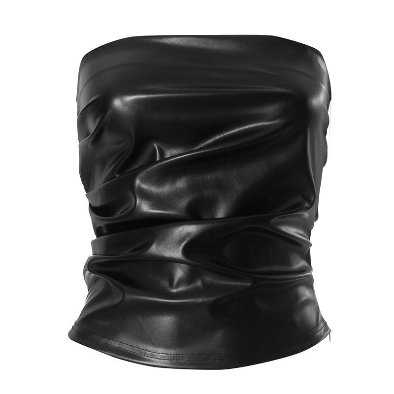 Damen Bandeau-Oberteil aus hochwertigem Kunstleder mit raffinierten Rüschendetails Echo Archiv