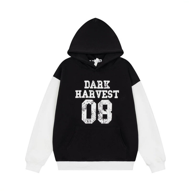 Damen Kapuzen-Sweatshirt im College-Style mit Kontrastärmeln, Kängurutasche und Vintage-Print Echoarchiv