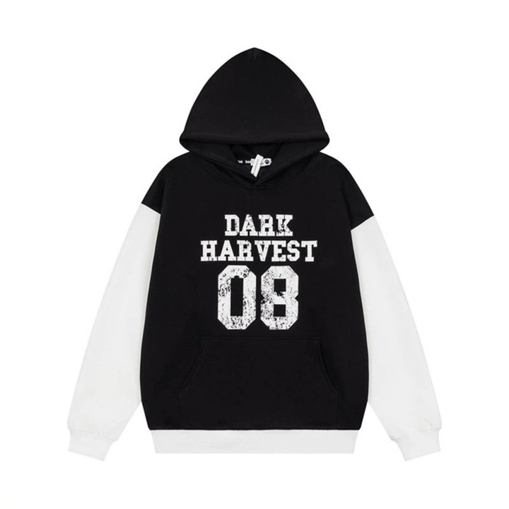 Damen Kapuzen-Sweatshirt im College-Style mit Kontrastärmeln, Kängurutasche und Vintage-Print Echoarchiv